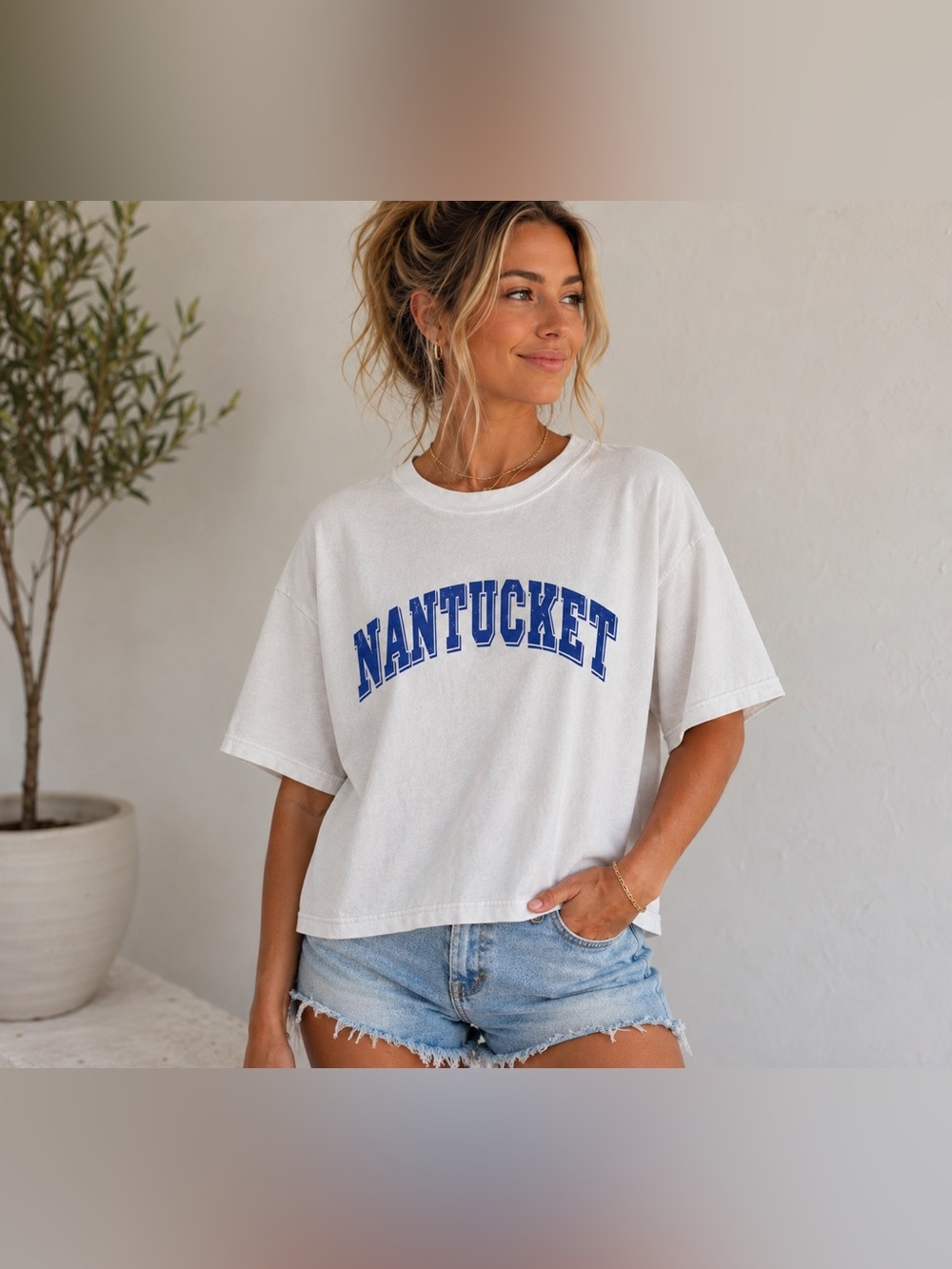 NANTUCKET White Graphic Boxy Tee NEW medium
